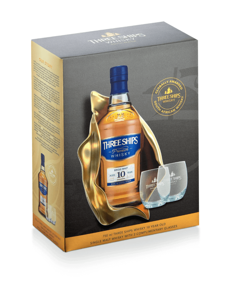 Three Ships Whisky 10YO Single Malt 2008 Vintage & 2 Glass Giftset